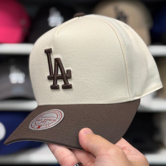 Los Angeles Dodgers A-Frame Mitchell & Ness Snapback Creme/Brown - Picture 3 of 4